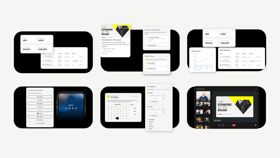 Feature illustrations for the website based on the UI elements of the app.