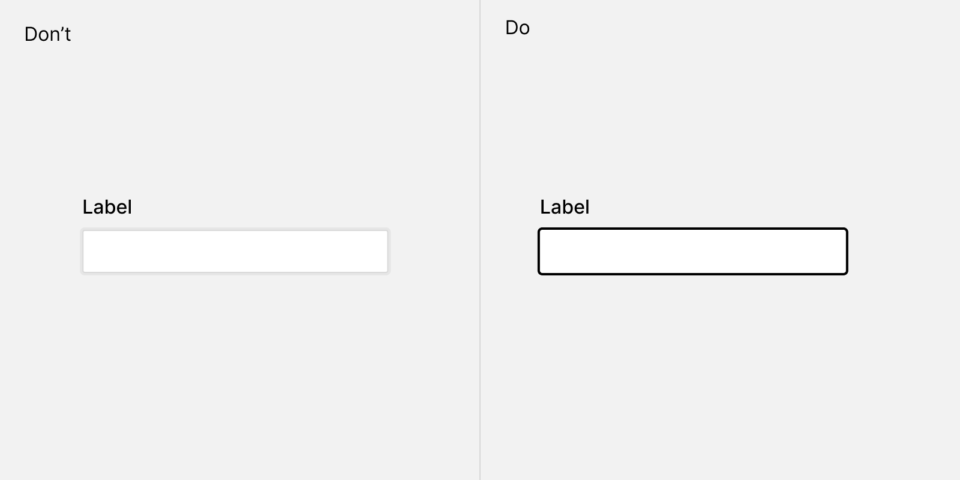 A do or don't illustration that shows a highly visible focus style and a bad example.