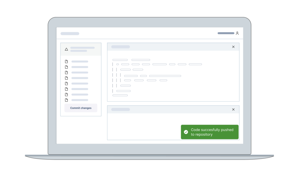A traditional success toast UI element, shown on a laptop, in a bottom right (fixed) position