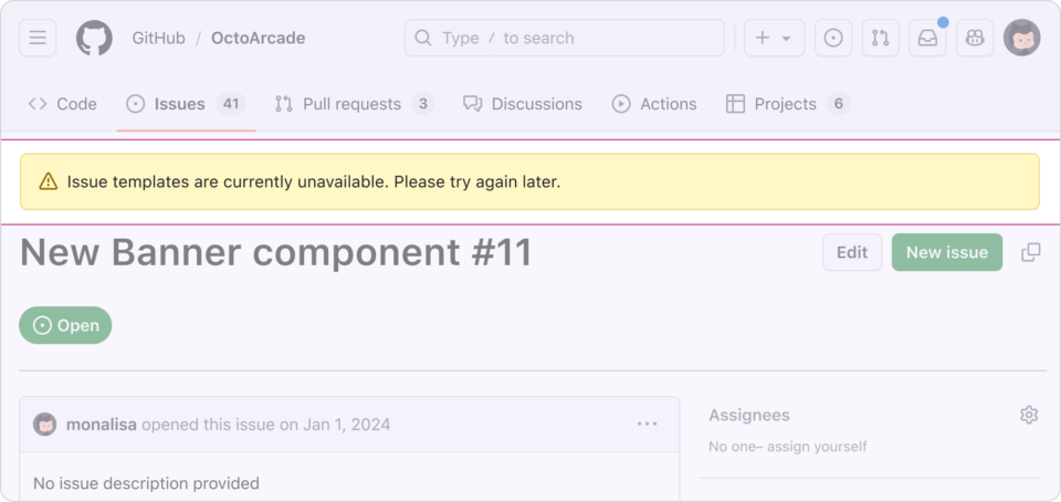 An example of a github user interface highlighting a “top of body” notification.
